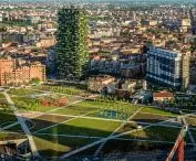 Bosco Verticale (Italian for 'Vertical Forest' or 'Vertical Forest') in Milan - a bird's eye view of the skyscrapers
