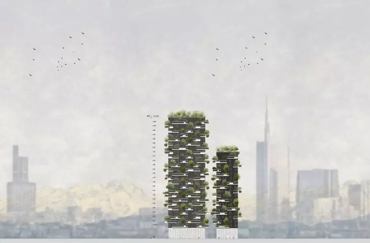 Bosco Verticale (z włoskiego 'Pionowy las' lub 'Wertykalny las') w Mediolanie – rysunek elewacji 