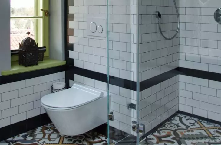 Black and white metro-style tiles were juxtaposed with patterned tiles