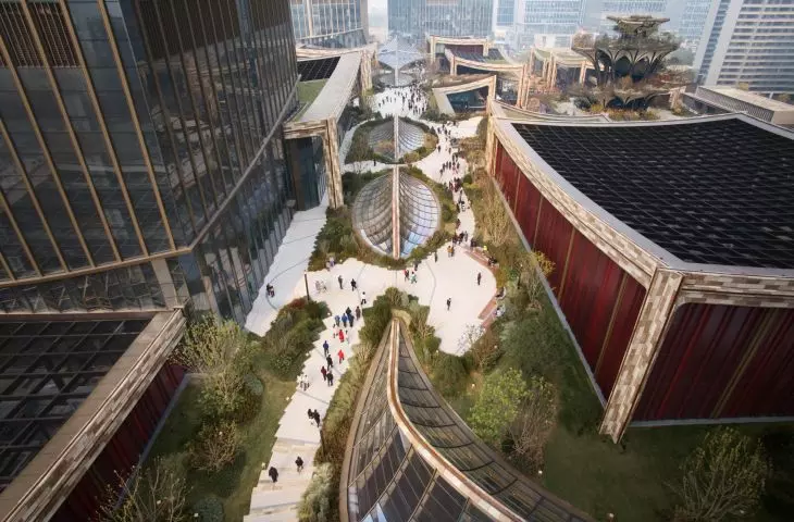 Centrum Kultury i Biznesu w Xi’an, Chiny — widok z lotu ptaka 