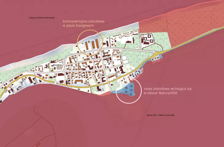 Mapa omawianych inwestycji z zaznaczonymi obszarami ważnymi przyrodniczo