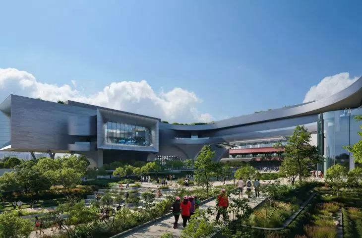 Singapore's new Science Centre - a plaza connecting visitors to the new Science Centre building, lake and park