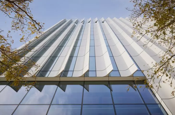 John A. Volpe National Center for Transportation Systems. Volpe - the shape of the aluminum slats on the façade refers to the ballasts of an airplane