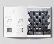 Book spread presenting the Unikato building in Katowice, Poland