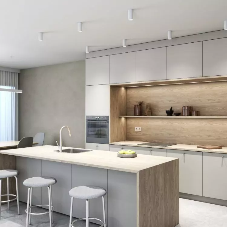 In the kitchen, it is advisable to use several layers of light
