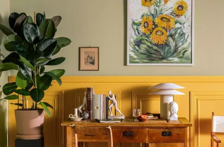 Wainscoting in a sunny shade will enliven the interior