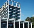 Corvinus Gellért campus in Budapest - the glazed facades are covered by an openwork concrete structure 