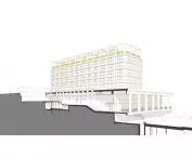 Corvinus Gellért campus in Budapest - cross-section of the building  