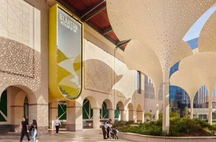 Revitalizing the outdoor space at the Blanton Museum of Art at the University of Texas at Austin - connecting the museum to the Texas State Capitol highlights its role as an important social and cultural element in the region