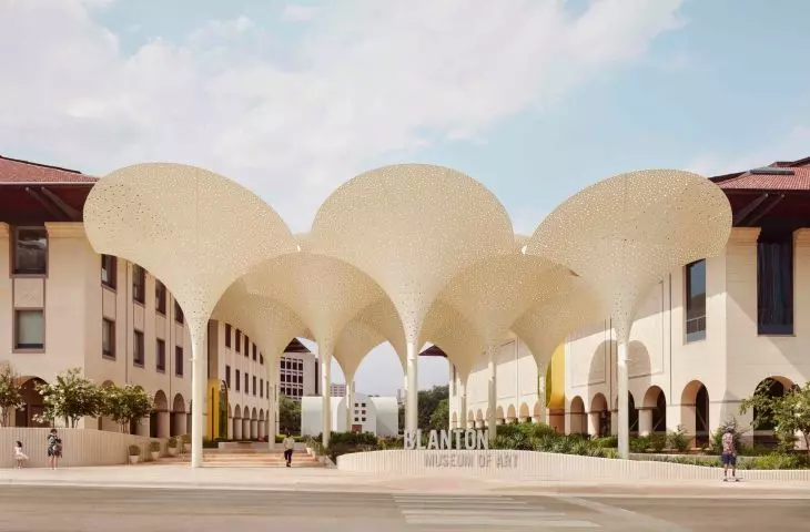 Revitalizing the outdoor space at the Blanton Museum of Art at the University of Texas at Austin - tulip-like structures act as a gateway to the museum 