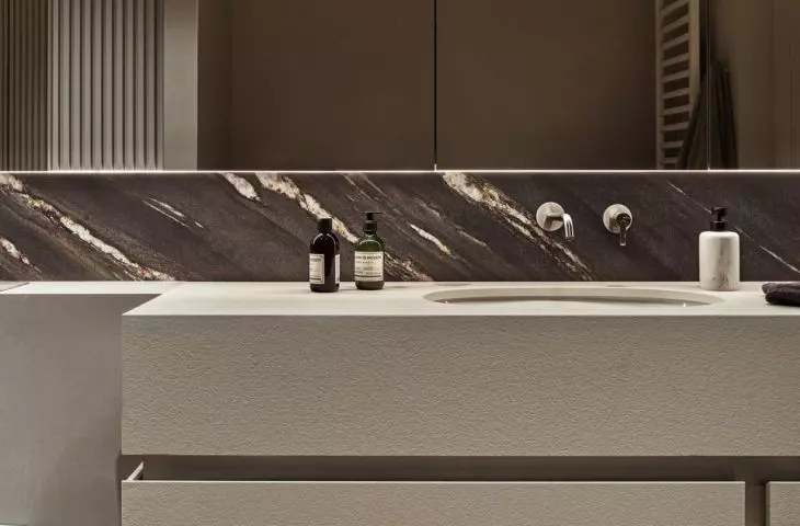 The second bathroom is full of contrasts