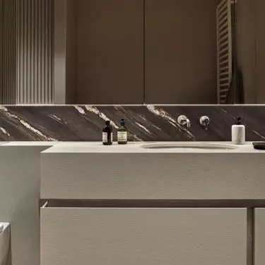 The second bathroom is full of contrasts