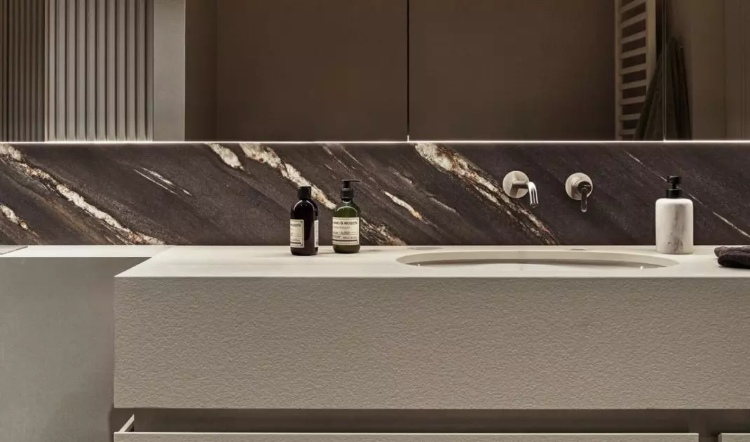 The second bathroom is full of contrasts