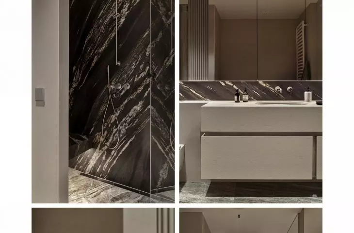 Both rooms feature stone and cozy lighting