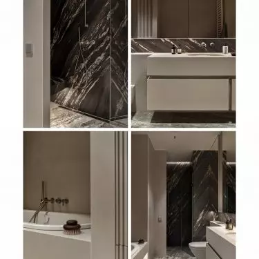 Both rooms feature stone and cozy lighting