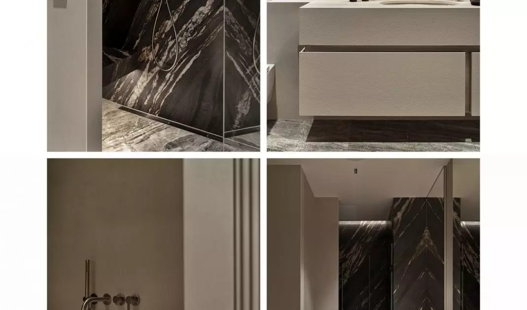 Both rooms feature stone and cozy lighting