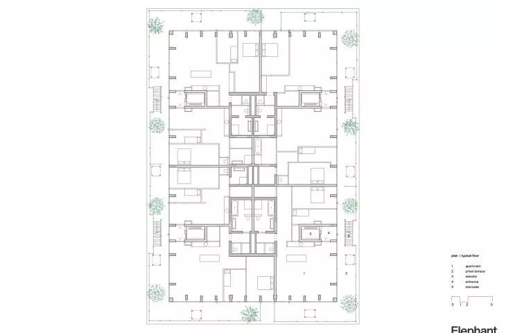 De Voortuinen residential skyscraper in Amsterdam - tenth floor plan 