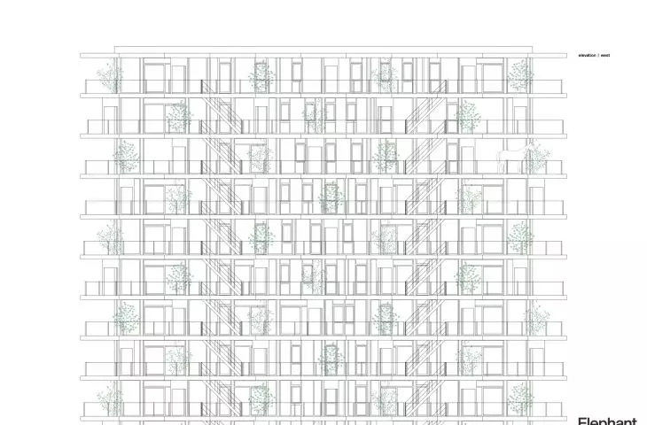 De Voortuinen residential skyscraper in Amsterdam - drawing of the west elevation 