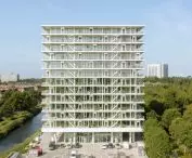 De Voortuinen residential skyscraper in Amsterdam - the building has been divided into a set back, high first floor and 12 upper floors