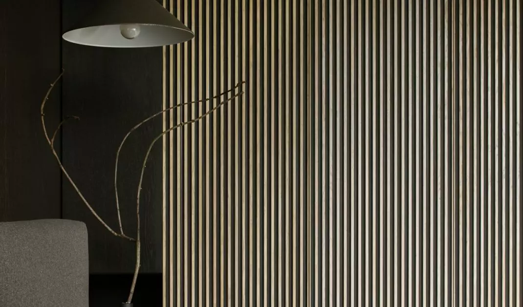 The corrugated panel was made of stained raw MDF
