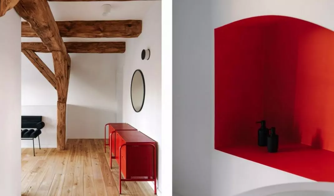 Modern elements are highlighted with vibrant colors 