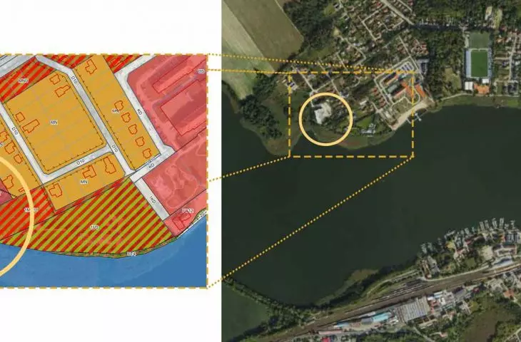 Ostróda, comparison of MPZP and satellite map with the investment site