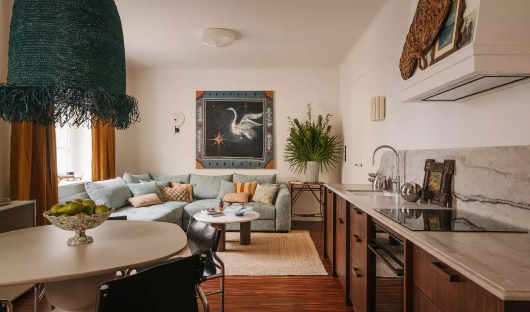The apartment combines classical inspirations with modern elements