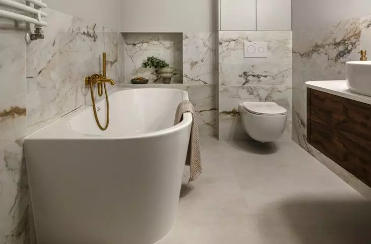 The highlight of this bathroom is a comfortable bathtub