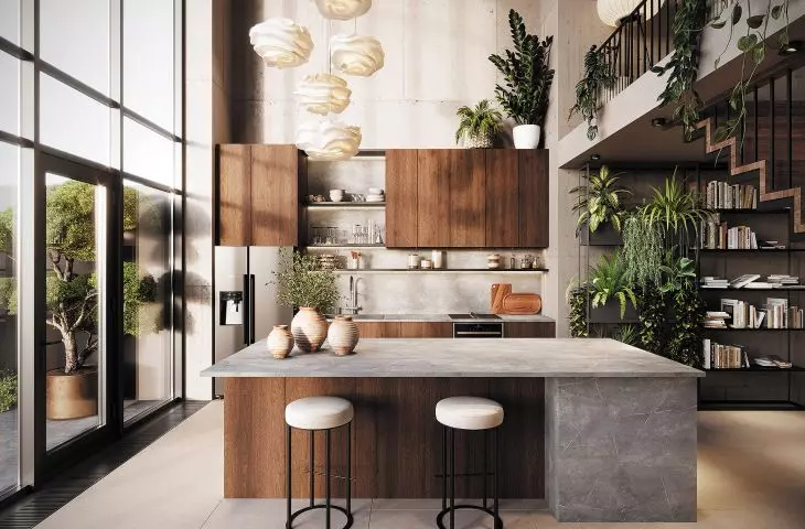 Countertops - Caspio Marble Grey F7025 ST76 Decorative panel - Caspio Marble Grey F7025 ST76 Fronts - Smoked OAK S119 Pembroke / Maloja furniture board and Black 999 PT.