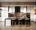 Countertops - Caspio Marble Gold 5177 MATT Decorative panel - Caspio Marble Gold 5177 MATT Fronts - furniture board Black 999 PT and White Alpine 1100 PT.