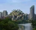 Shanghai's 1,000 Trees shopping mall resembles in form two verdant hills rising above the city's waterfront