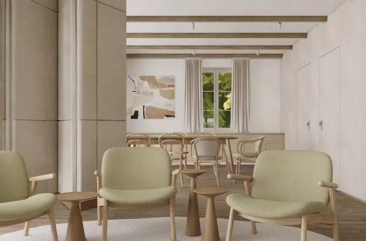 Interior of group therapy room C House