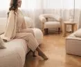 Kokei, Medley lounge chair, side table, travertine/ashmere