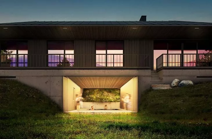 With its subtle backlighting, the building fits beautifully into the landscape