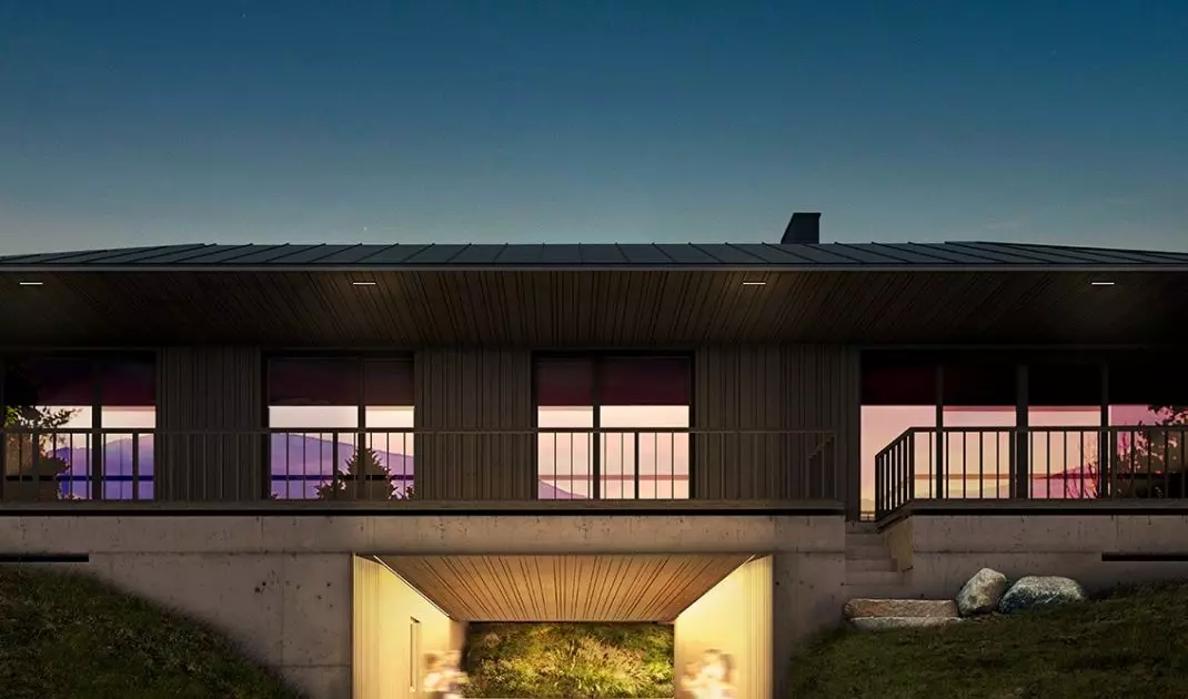 With its subtle backlighting, the building fits beautifully into the landscape
