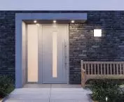 Thermo65 steel door, 610S design, HB 38-2 stainless steel handle, RAL 7035 color, with optional side element