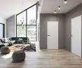 Doorless wooden door with Zeroline frame, lacquered in RAL 9016, black Linea handle 