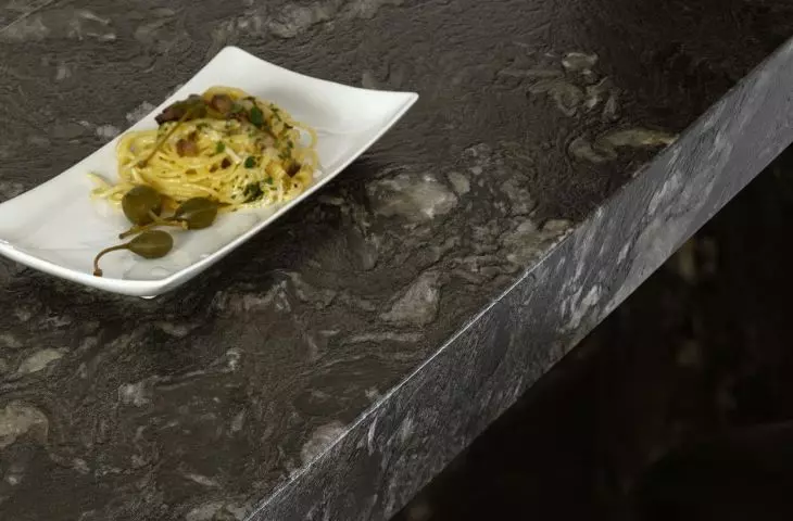 The kitchen island was made entirely of stone