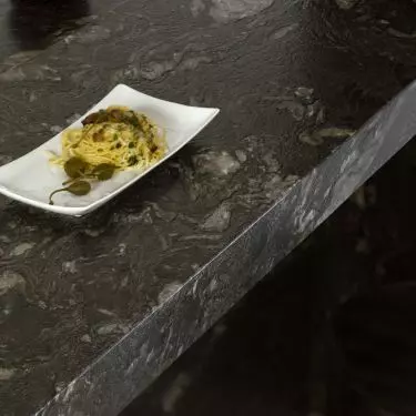 The kitchen island was made entirely of stone