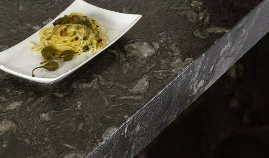 The kitchen island was made entirely of stone