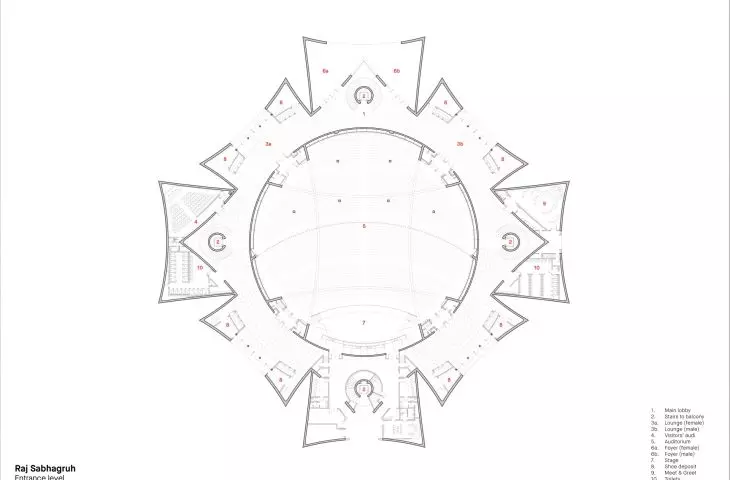 Auditorium at Shrimad Rajchandra Ashram Jain Monastery in Dharampur, Gujarat state - first floor plan 