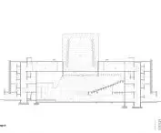 Auditorium at Shrimad Rajchandra Ashram Jain Monastery in Dharampur, Gujarat state - cross-section of the building 