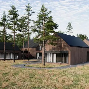 The building is located among the forest