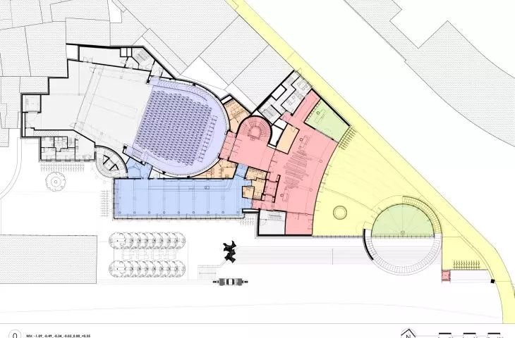 Rozbudowa centrum kulturalnego w Namur — plan parteru 