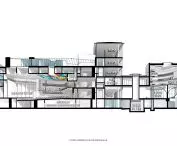 Rozbudowa centrum kulturalnego w Namur — przekrój podłużny obiektu