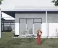 the concept is based on the creation of an extrovert object - open to the adjacent green area - blurring the relationship between inside and outside
