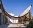 Galust Gulbenkian Museum in Lisbon - the concave arch canopy is covered with white handmade tiles