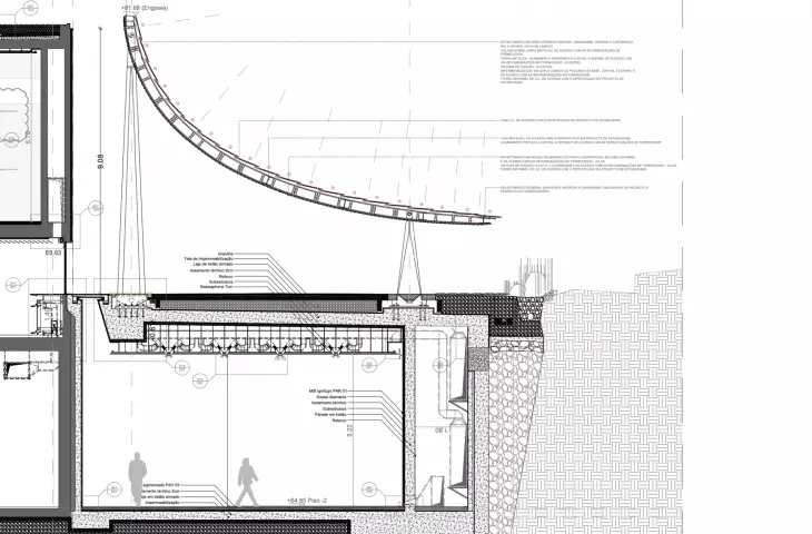 Galust Gulbenkian Museum in Lisbon - cross section of concave arch canopy 