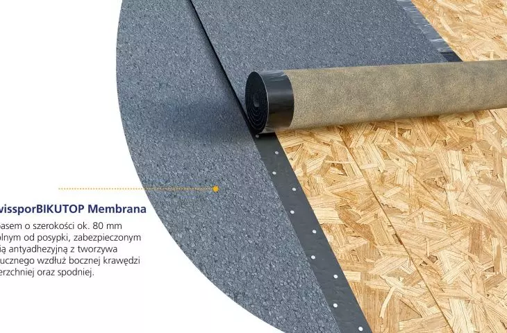 Membrana z pasem o szer. ok. 80 mm wolnym od posypki
