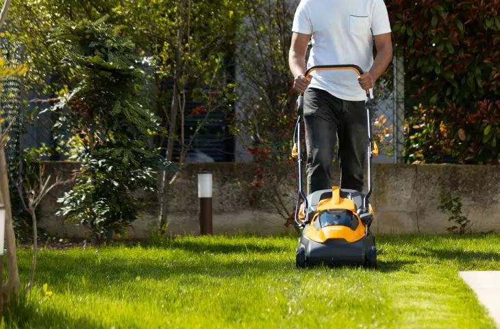 Electric mower while mowing  